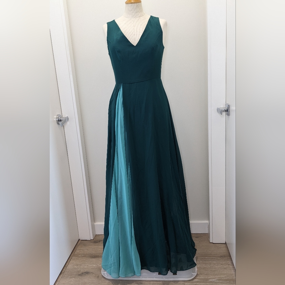 Liza Luxe S Long Maxi Dress with Peekaboo Teal Panel
